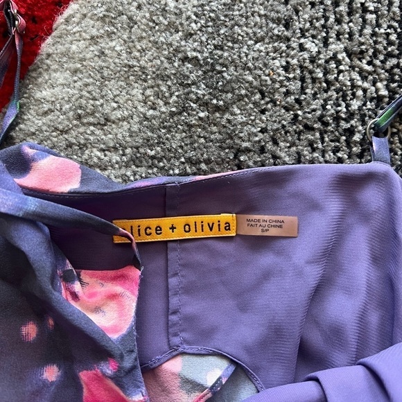 Alice + Olivia Mai Ruffle Top Silk Floral Watercolor Mini Dress - Picture 4 of 6